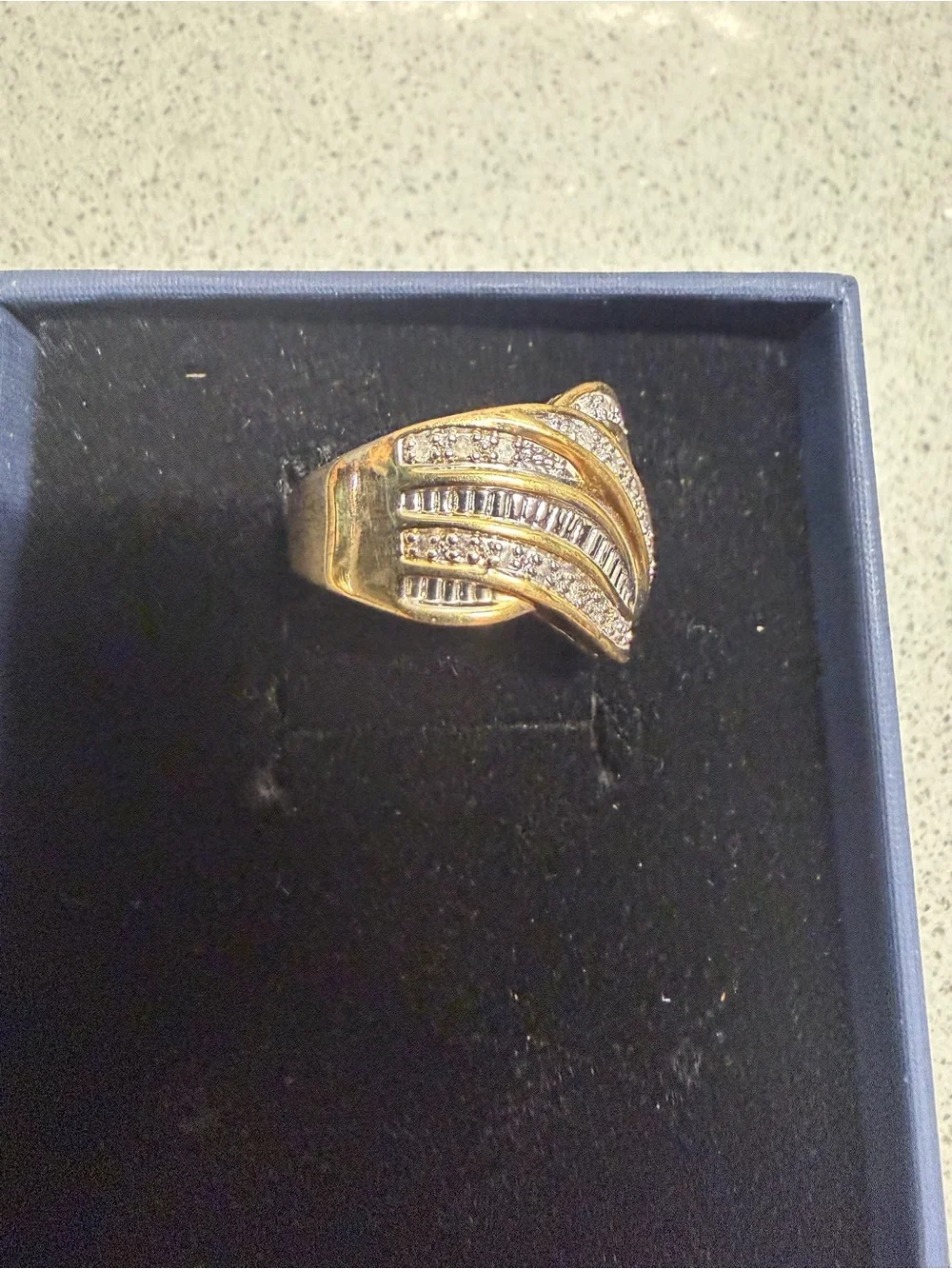 1/4 carat Natural Diamond Wave link Gold over Brass Ring size 7.5
